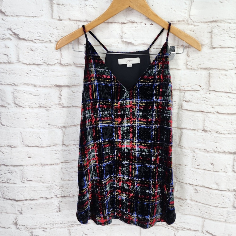 LOFT Multicolor Plaid Spaghetti Strap Blouse